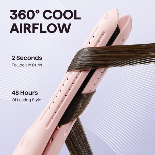 Wavytalk Cool Curl Pencil Airflow Styler - 0.65" Slim Barrel Curling Iron & Flat Iron with 360° Cool Airflow, 5 Temp Settings for Root Lift (Heat-Safe Design)